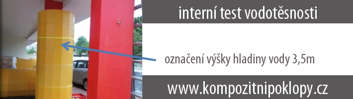 intern test vodotsnosti kompozitnch poklop, oznaen vky hladiny vody v barelu 3,5m, www.kompozitnipoklopy.cz, KRAFT Servis s.r.o.