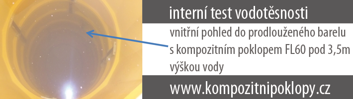 intern test vodotsnosti kompozitnch poklop, vnitn pohled do prodlouenho barelu s kompozitnm poklopem FL60 pod 3,5m vkou vody , www.kompozitnipoklopy.cz, KRAFT Servis s.r.o.